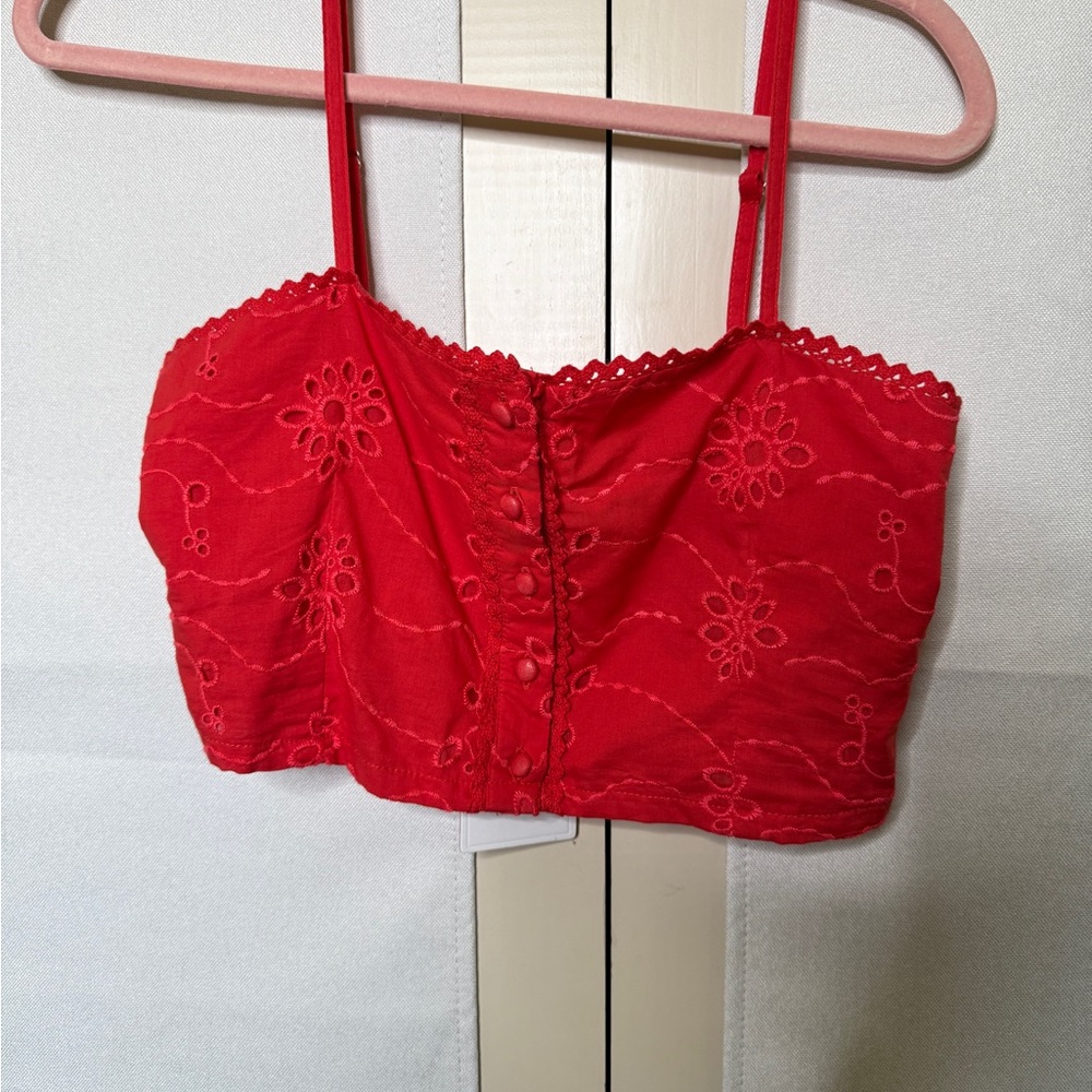 Red Lace Embroidered Women's Top
